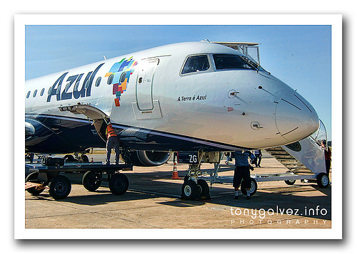 Azul preparándose para volar al extranjero